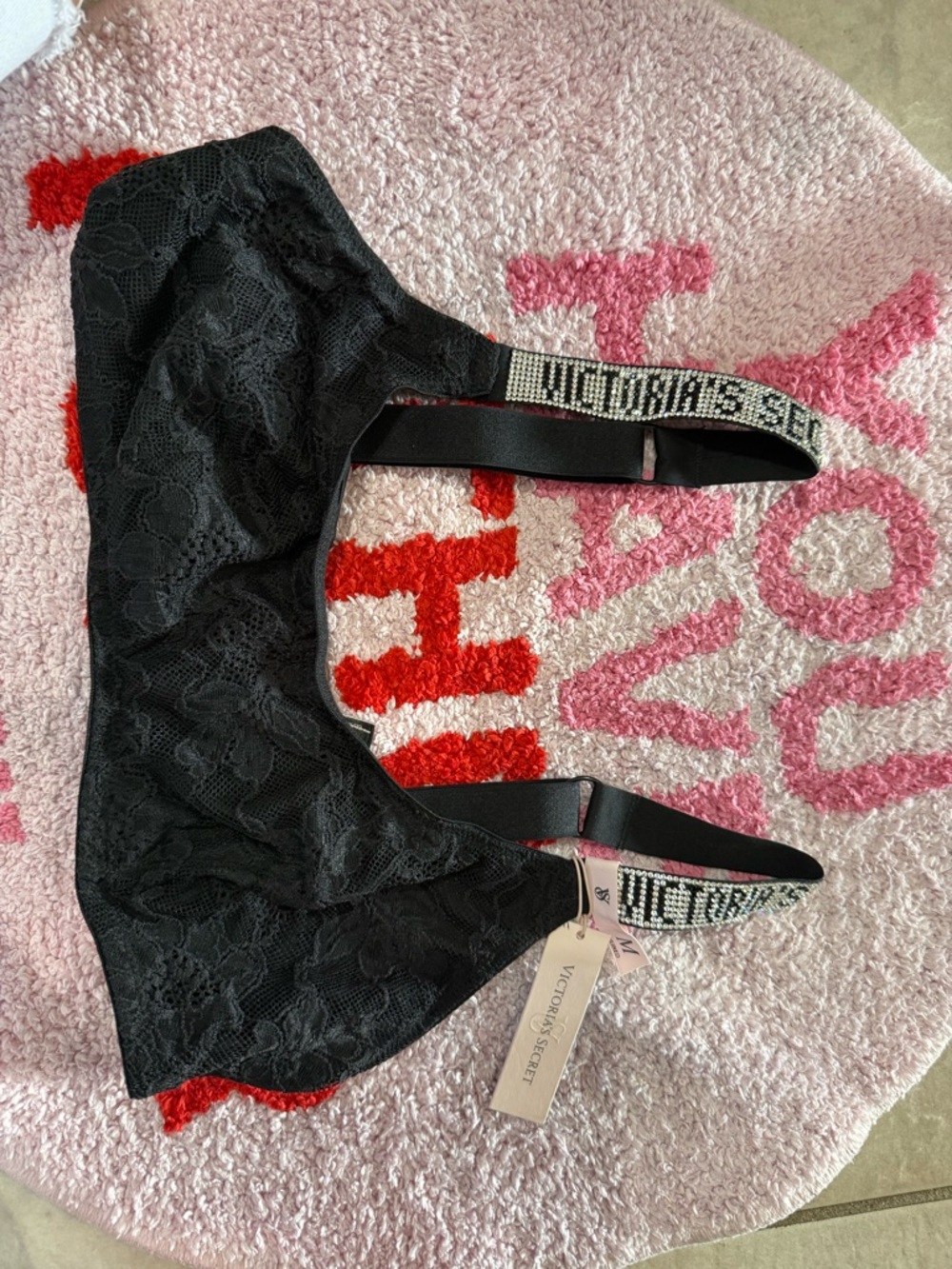 Med Victoria's Secret Black Lace Bralette with Embellished Logo Strap
